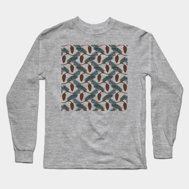 Pine Cone | Pine Tree Pattern | Forest Pattern Long Sleeve T-Shirt by HLeslie Design